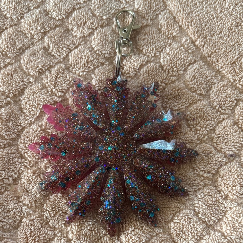 Glittery Snowflake ornament or Keychain (handmade)